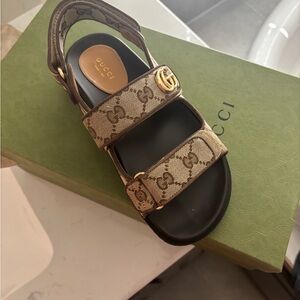 Gucci Beige and Brown Monogram Sandals